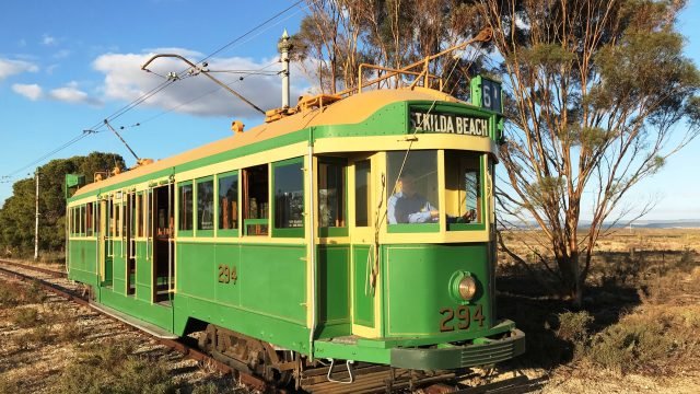 Melbourne W2 class tram 294 on line of Tramway Museum, St Kilda