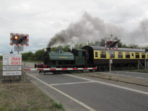 Birkenhead steam loco passing over wallingford bypass level crossing on the cholsey and wallingford railway 13/08/11