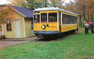 Yellow single truck vintage cutey at the connecticut trolley museum